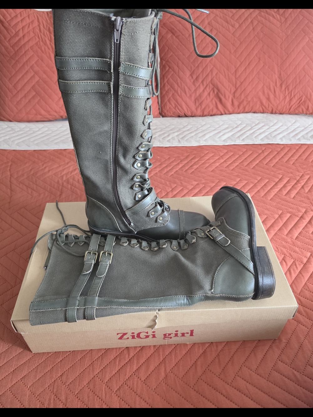 ZIGI girl Olive Lace-Up Knee Boots with Buckle Straps